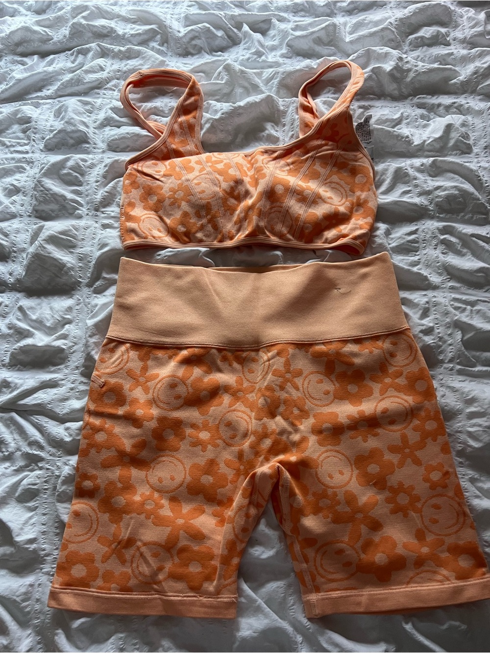 Forever 21 Orange Floral Jacquard Seamless Active Set
